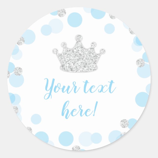 A Little Prince Baby Shower Labels Blue & Silver (Front)