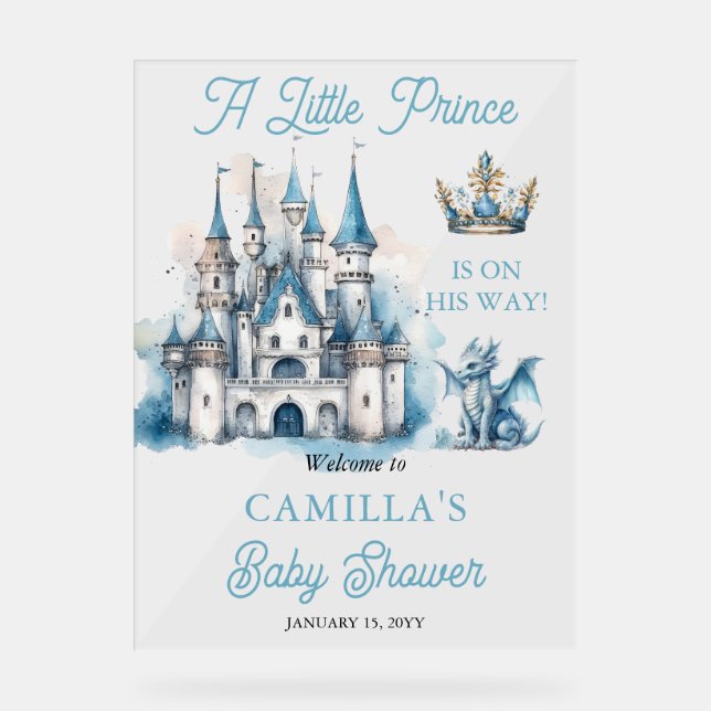 A Little Prince Is On His Way Boy Baby Shower Acrylic Sign (Front)