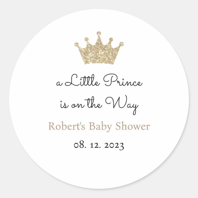 A Little Prince is on the Way Labels, Favour  Classic Round Sticker (Front)