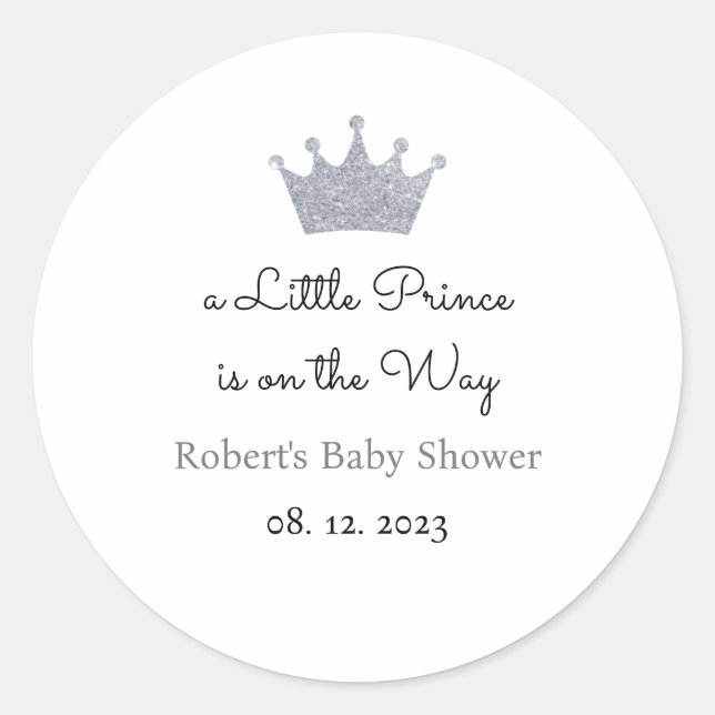 A Little Prince is on the Way Labels, Favour  Classic Round Sticker (Front)