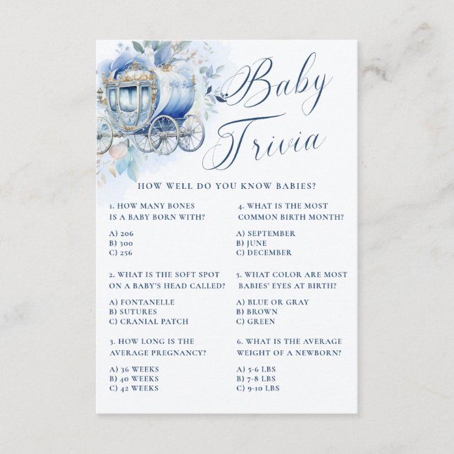 A Little Prince Royal Blue Shower Baby Trivia Enclosure Card (Front)