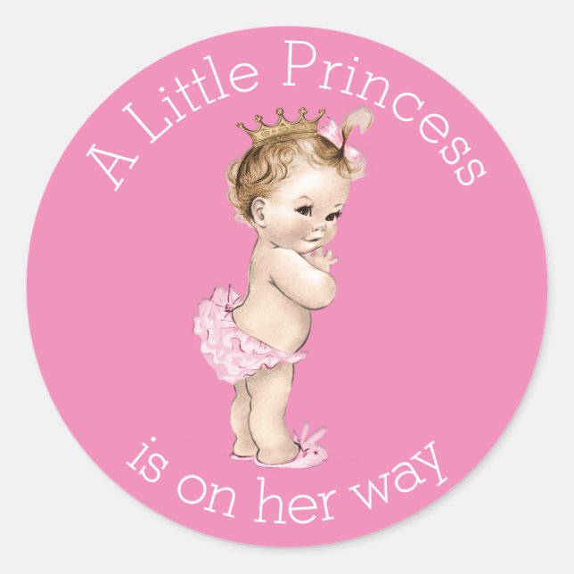 A Little Princess Baby Shower Pink Classic Round Sticker (Front)