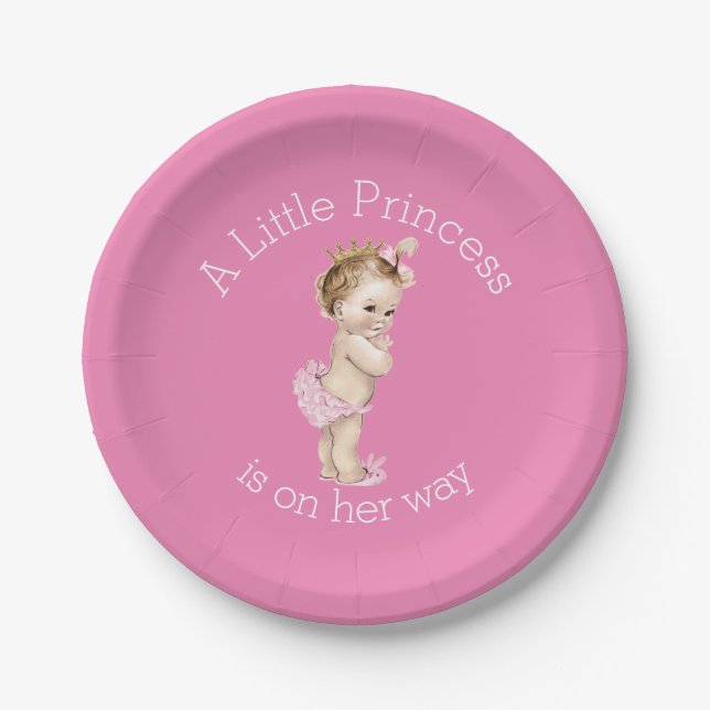 A Little Princess Baby Shower Pink Paper Plate (Front)