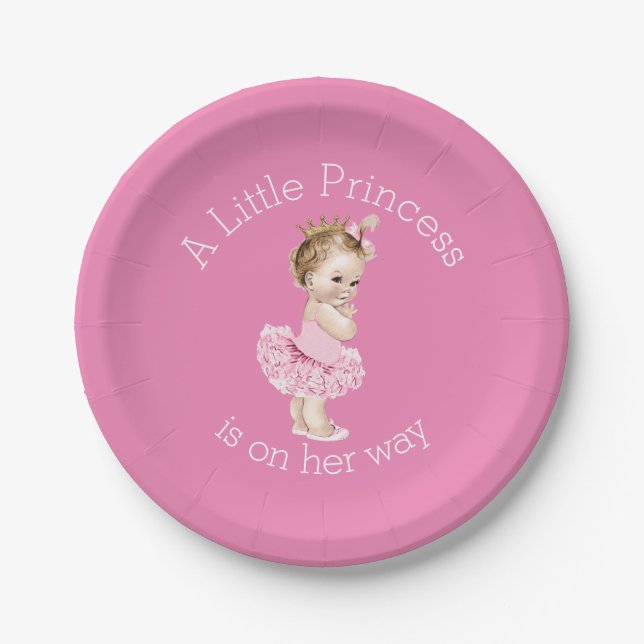 A Little Princess Ballerina Baby Shower Pink Paper Plate (Front)