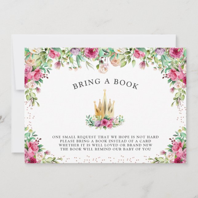 A Little Princess Floral Bring a Book Invitation (Front)