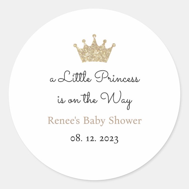 A Little Princess is on the Way Labels, Favour  Classic Round Sticker (Front)