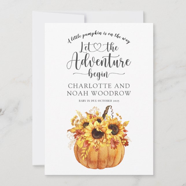 A Little Pumpkin Adventure Begins Pregnancy  Announcement (Front)