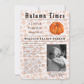 A little pumpkin arrived Autumn Birth Announcement