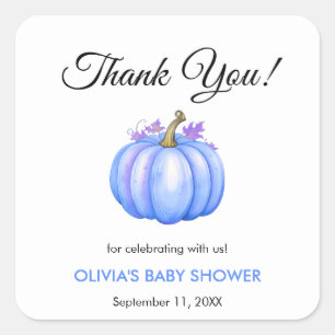 A Little Pumpkin Autumn Fall Blue Boy Baby Shower Square Sticker