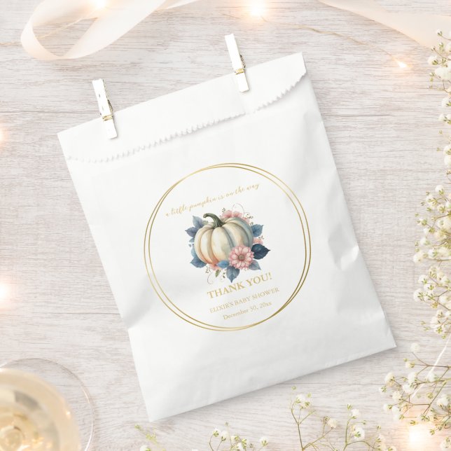 A Little Pumpkin Autumn Fall Floral Baby Shower Favour Bag (Clipped)
