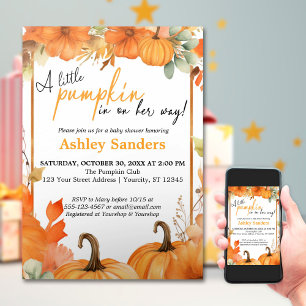 A Little Pumpkin Autumn Fall Floral Baby Shower Invitation