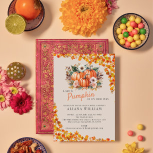 A Little Pumpkin Autumn Fall Floral Baby Shower  Invitation