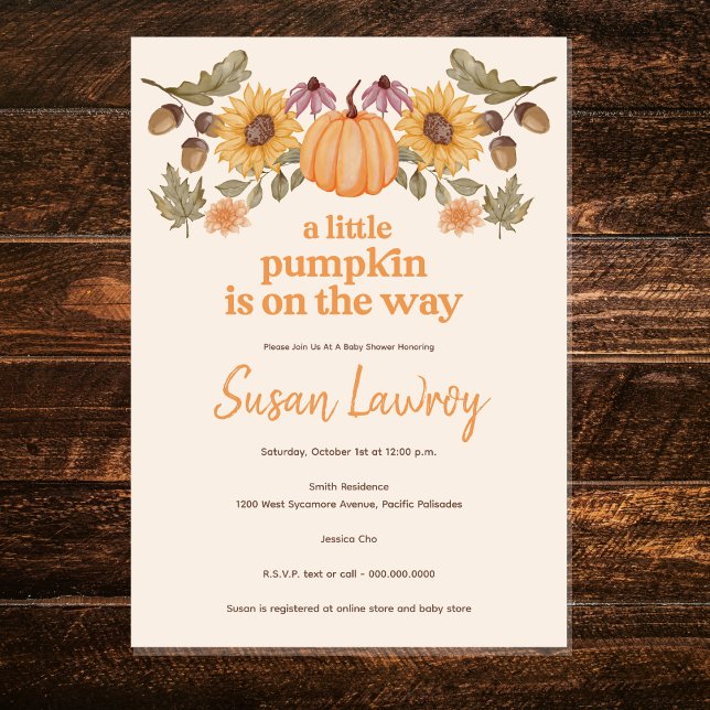 A Little Pumpkin Autumn Fall Floral Baby Shower  Invitation (Baby Shower - Little Pumpkin - Fall - Autumn - Harvest - Floral)
