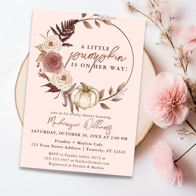 A Little Pumpkin Autumn Fall Floral Baby Shower Invitation (Creator Uploaded)