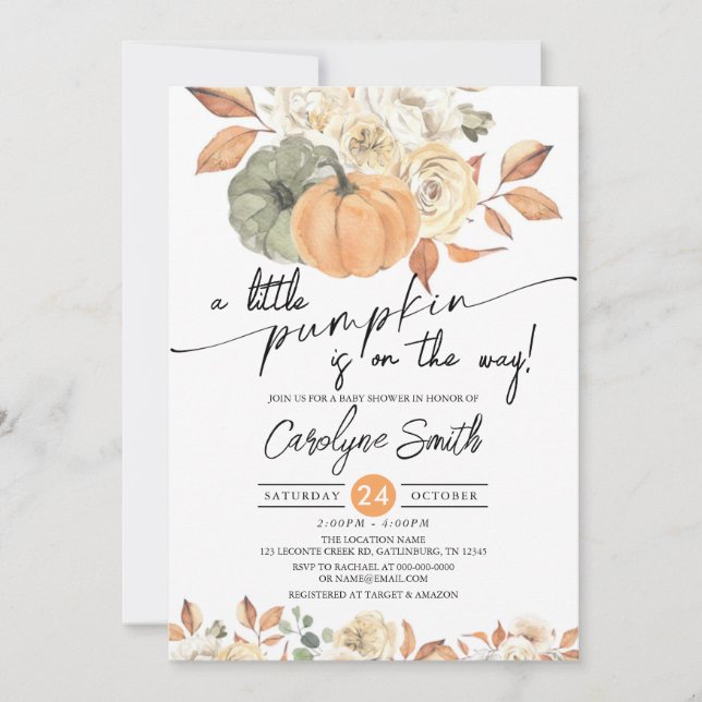 A Little Pumpkin Autumn Fall Floral Baby Shower Invitation (Front)