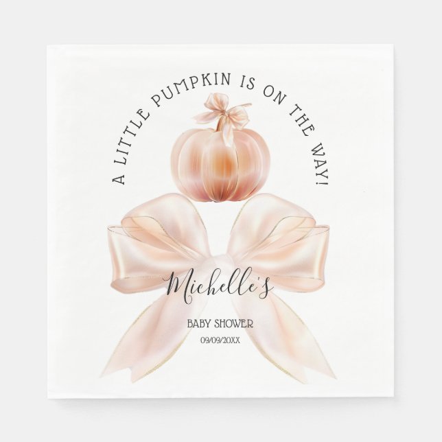 A Little Pumpkin Autumn Fall Floral Baby Shower Napkin (Front)