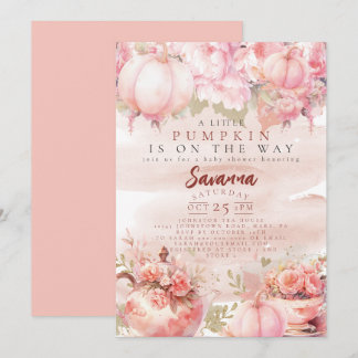 A Little Pumpkin Autumn Fall Floral pink birthday Invitation