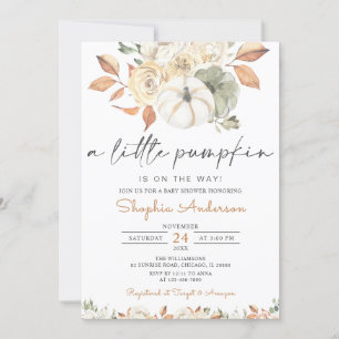 A Little Pumpkin Autumn Floral Fall Baby Shower Invitation
