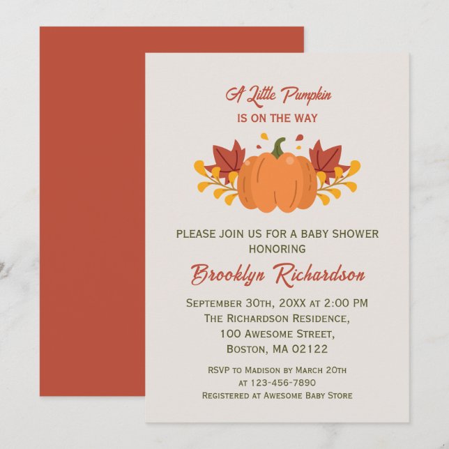 A Little Pumpkin Autumn Leaves Fall Baby Shower Invitation (Front/Back)