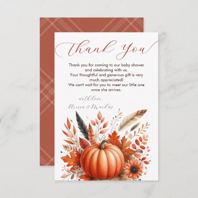 A Little Pumpkin Autumn Thank You Note Card (Front/Back)