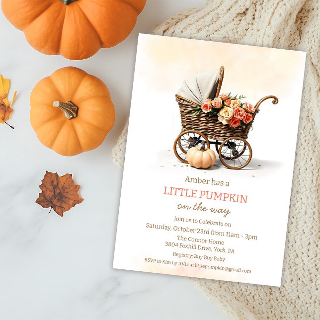 A Little Pumpkin Baby Carriage Baby Shower  Invitation (Creator Uploaded)