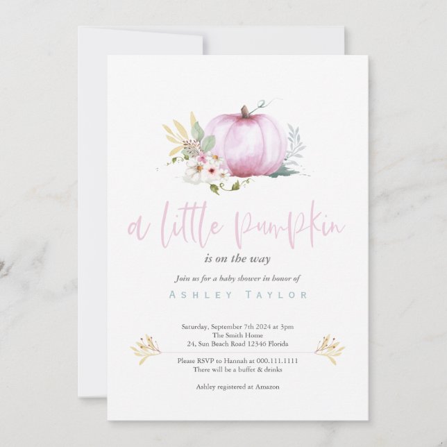 A Little Pumpkin Baby Girl Shower Invitation (Front)