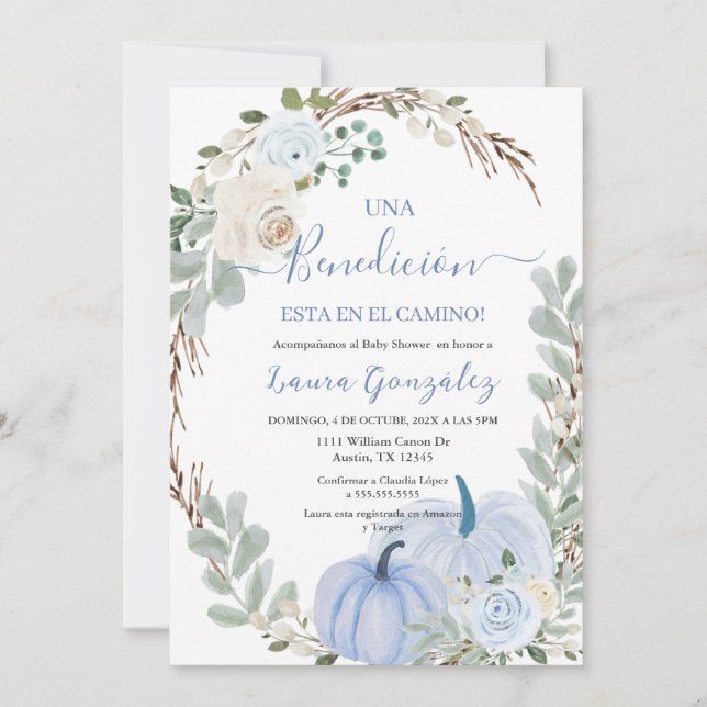 A little pumpkin Baby Shower Boy in spanish Invitation (Front)