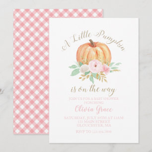 A Little Pumpkin Baby Shower floral and pink plaid Invitation