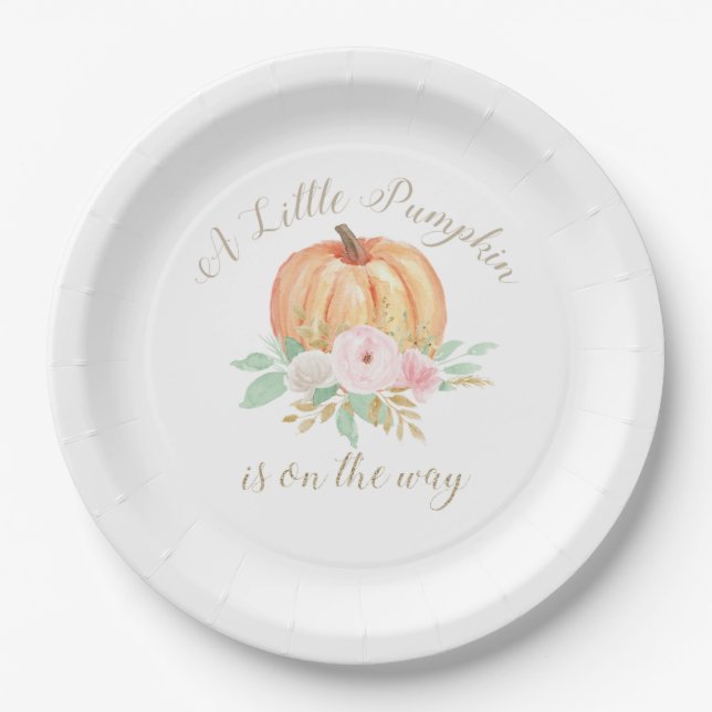 A Little Pumpkin Baby Shower floral pink Paper Plate (Front)
