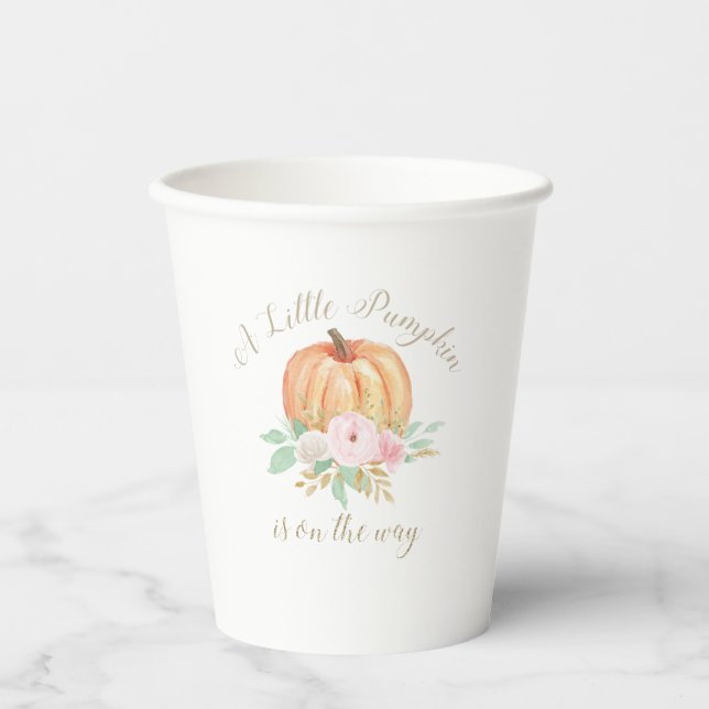 A Little Pumpkin Baby Shower Pink Floral Paper Cups (Front)