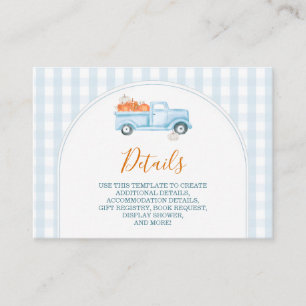 A Little Pumpkin Blue Truck Baby Shower Detail Enclosure Card