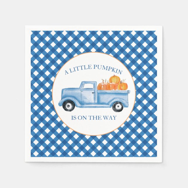 A Little Pumpkin blue truck fall baby shower Napkin (Front)