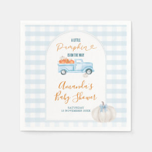 A Little Pumpkin Blue Truck Gingham Baby Shower Napkin