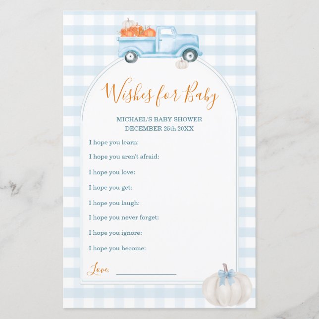 A Little Pumpkin Blue Truck Wishes for Baby Game (Front)