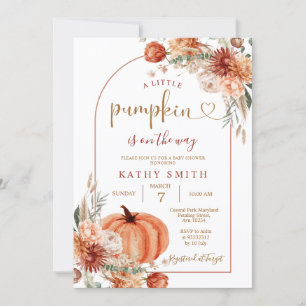 A Little Pumpkin Boho Arch Fall Flower Baby Shower Invitation