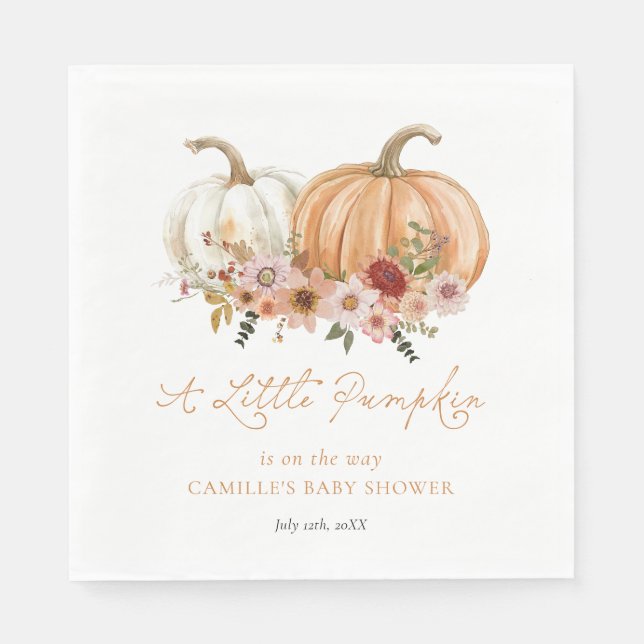 A Little Pumpkin Boho Floral Baby Shower Napkin (Front)