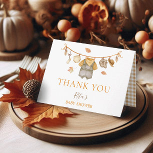 A Little Pumpkin Boy Clothesline Fall Baby Shower Thank You Card