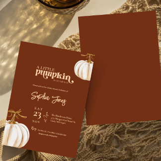 A little pumpkin brown white pumpkin baby shower invitation