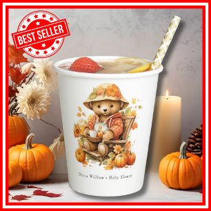 A Little Pumpkin Cute Bear Fall Floral Baby Shower Paper Cups