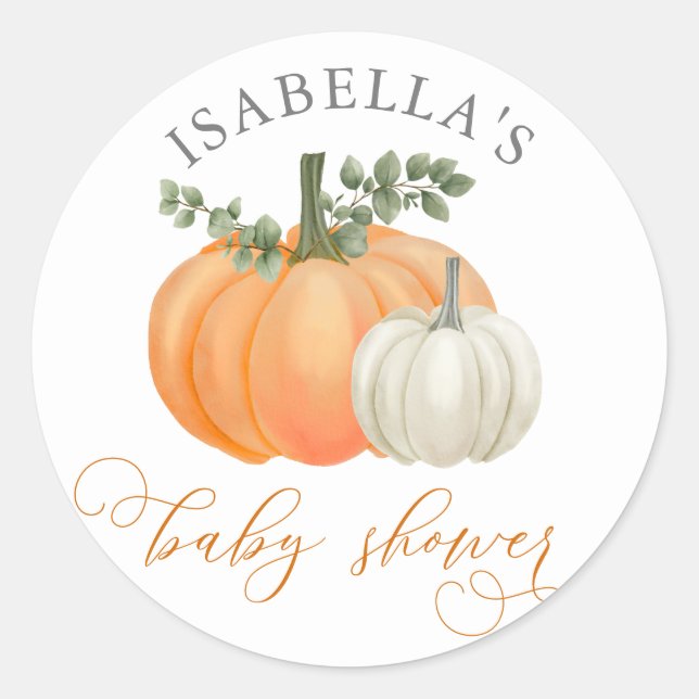 A Little Pumpkin Fall Autumn Baby Shower  Classic Round Sticker (Front)