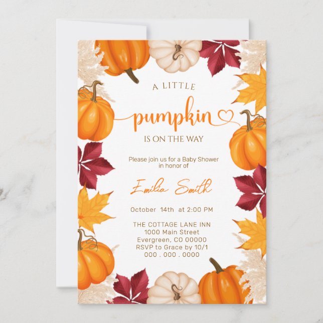 A Little Pumpkin fall Autumn Baby shower Invitation (Front)