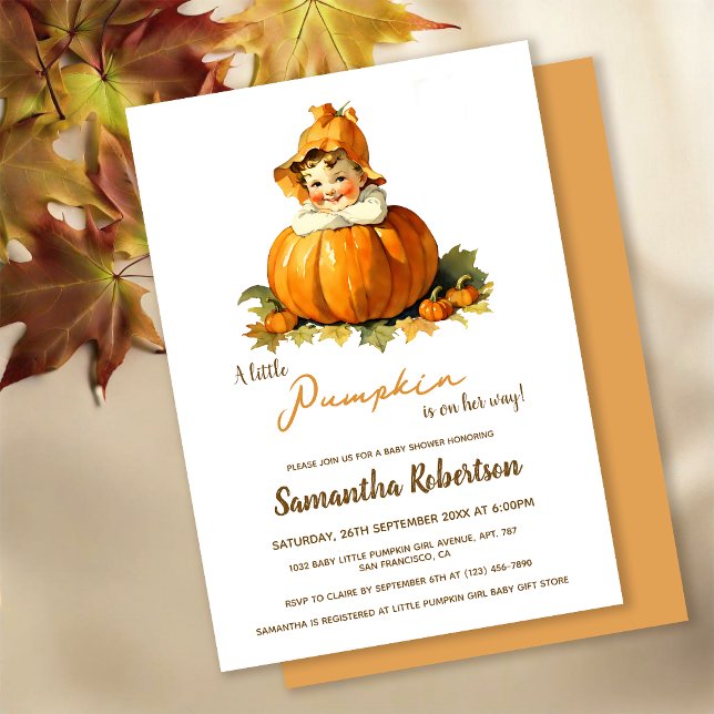 A Little Pumpkin Fall Autumn Cute Girl Baby Shower Invitation (Creator Uploaded)