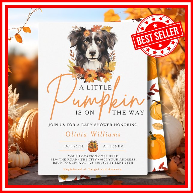 A Little Pumpkin Fall Autumn DOG Baby Shower Invitation (A Little Pumpkin is on the Way Fall Autumn Dog Baby Shower Invitation)