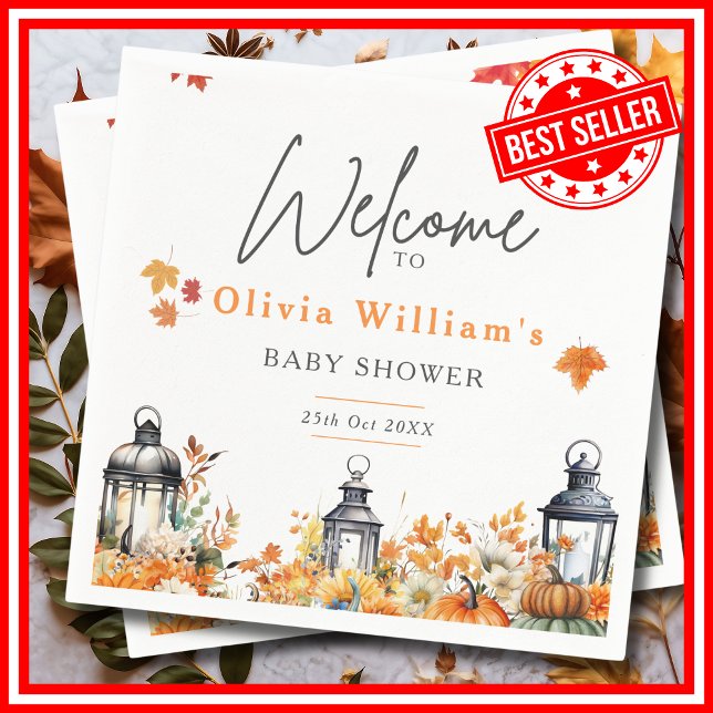A Little Pumpkin Fall Autumn Floral Baby Shower Napkin (A Little Pumpkin is on the Way Fall Autumn Floral Baby Shower Napkins )