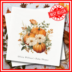 A Little Pumpkin Fall Autumn Floral Baby Shower Napkin