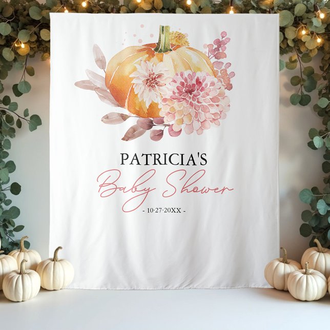 A Little Pumpkin Fall Baby Shower Backdrop Tapestry (Creator Uploaded)