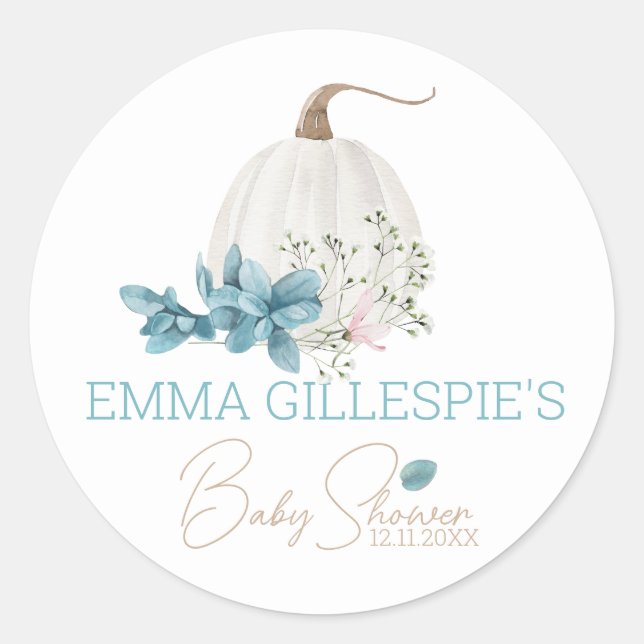 A Little Pumpkin Fall Baby Shower Classic Round Sticker (Front)