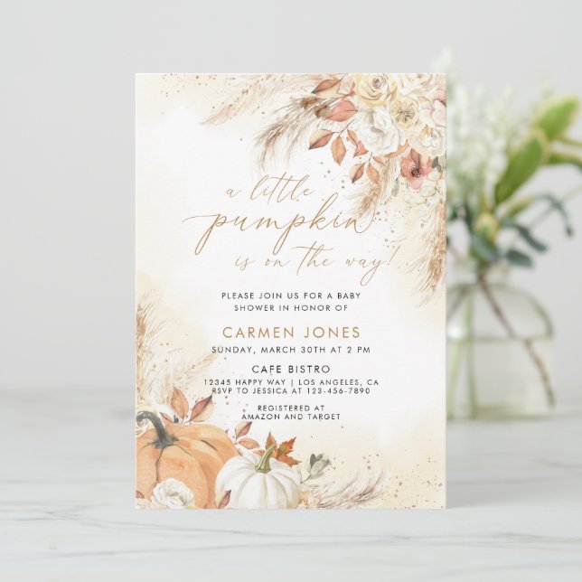 A Little Pumpkin Fall Baby Shower Gender Neutral Invitation (Standing Front)