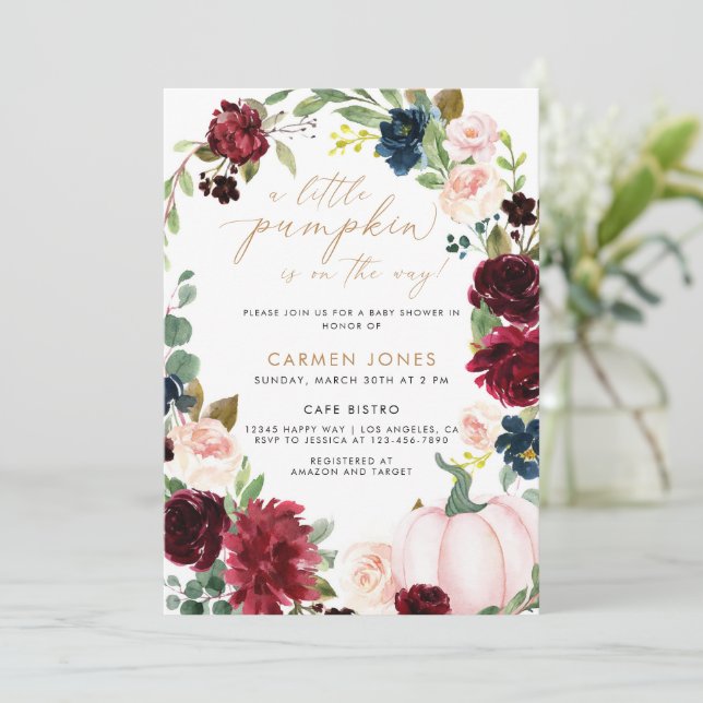 A Little Pumpkin Fall Baby Shower Gender Neutral Invitation (Standing Front)
