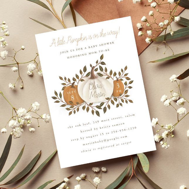  A Little Pumpkin Fall Baby Shower Invitation  (This "A Little Pumpkin" Baby Shower Invitation is perfect for your chic, fall shower)
